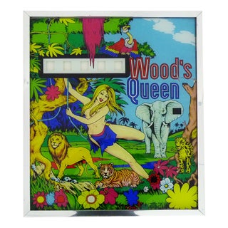 Woods Queen Pinball Machine Backglass, 1970s For Sale