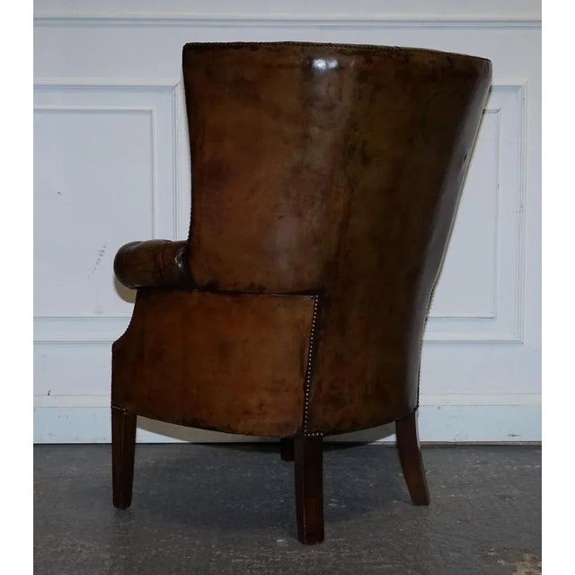 Hand-Dyed Leather Chesterfield Porter's Wingback Armchair For Sale - Image 12 of 18