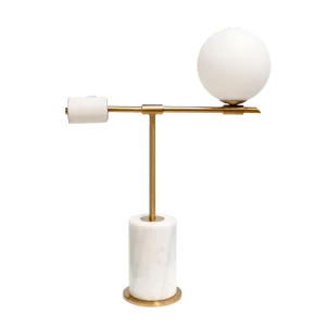 Pasargad Home Bianca Collection White Round Marble Body and Metal Indoor Table Lamp