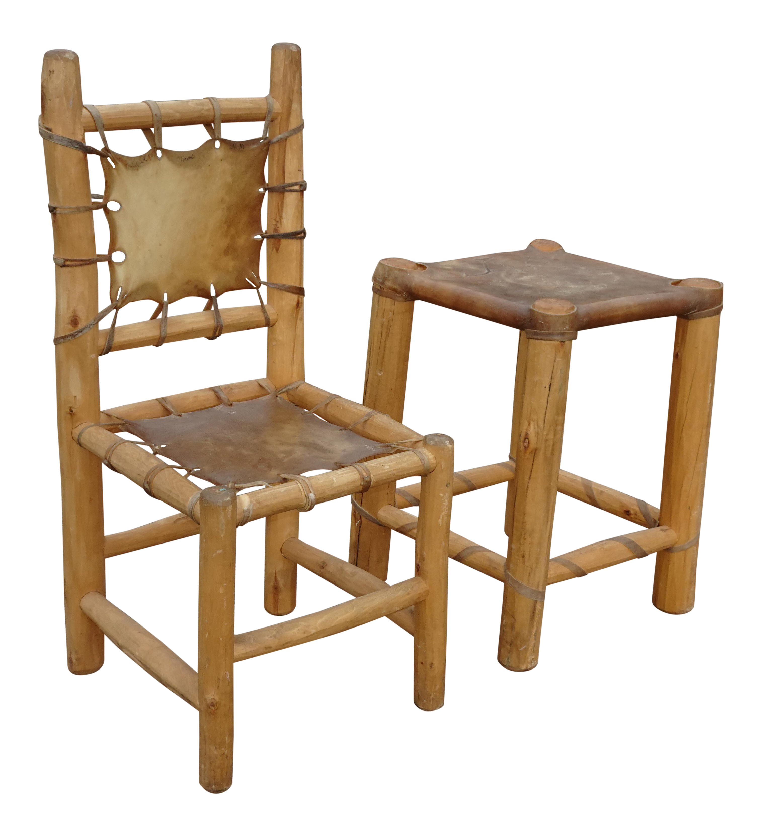 1970s Vintage Southwestern Leather Drum Chair & Side Table Signed Gilbert Vargas - image 0