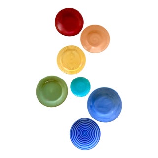Late 20th Century Saturated Solids and Swirls Colored Wall Plate Curation- Set of 7 For Sale