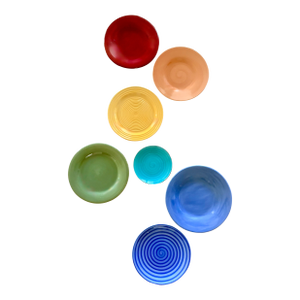 Late 20th Century Saturated Solids and Swirls Colored Wall Plate Curation- Set of 7