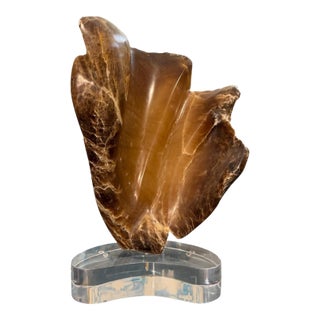 Mid-Century Modern Signed Van Noorden Biomorphic Abstract Alabaster Sculpture on Lucite Base For Sale