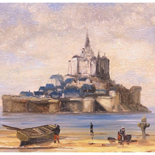 Early 20th Century Early 20th C. French Oil on Board Painting of "Mont Saint Michel" in Gilt Frame For Sale - Image 5 of 11