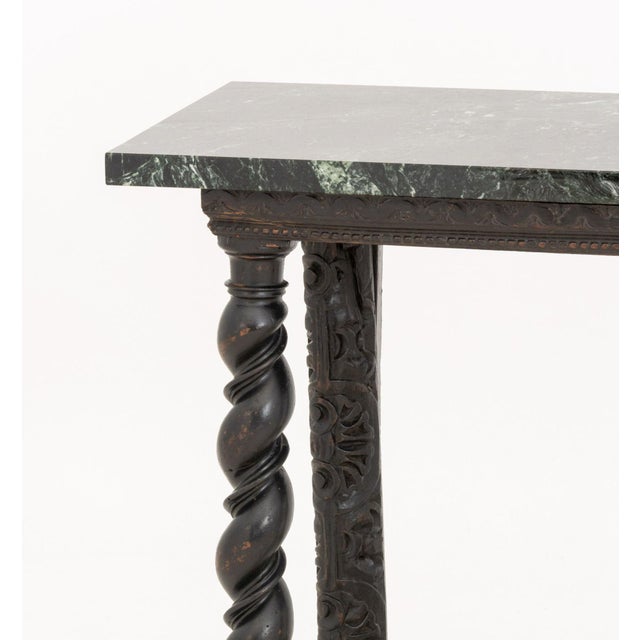 Rustic European Flemish Ebonized and Carved Wood Console Table For Sale - Image 3 of 7