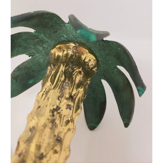 Vintage Carved Brass and Copper Palm Tree Candle Sticks Heavy and- a Pair For Sale - Image 11 of 13