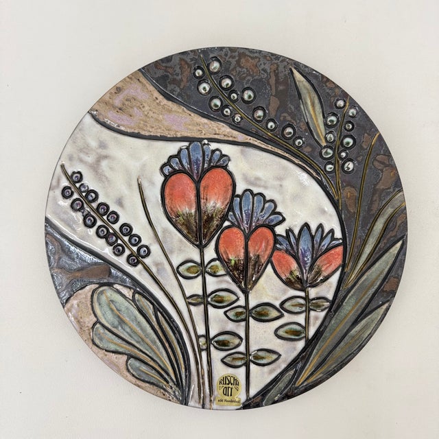 Handmade Ceramic Floral Wall Plate from Ruscha, Germany, 1970s For Sale - Image 16 of 17