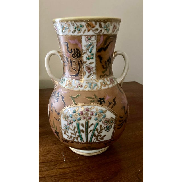 Late 19th Century Antique Hand Painted Satsuma Ware Porcelain Moriage Vase Gold Gilding 1891-1921 For Sale - Image 5 of 9