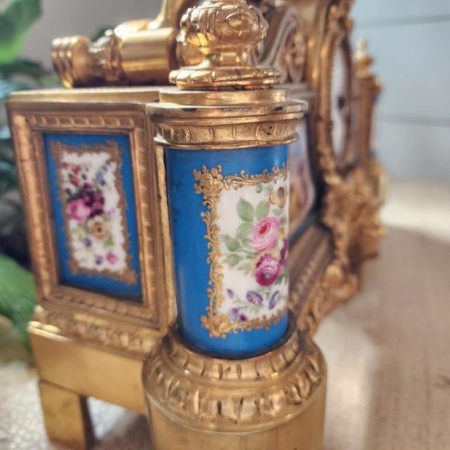 19th C. French Lévy Frères Napoleon III Gilt Bronze & Porcelain Mantel Clock For Sale - Image 4 of 15