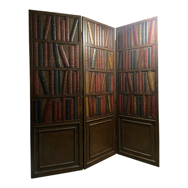 Maitland Smith Style Leather Book Screen Room Divider For Sale