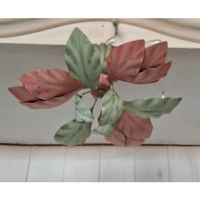 3-Light Florentine Ceiling Lamp with Colored Metal Frame, 1980s For Sale - Image 4 of 8