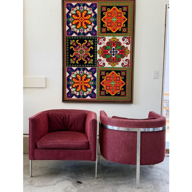 Contemporary 1970’s in the Style of Harvey Probber - A Pair of Chrome 3 Legged Arm Chairs For Sale - Image 3 of 8