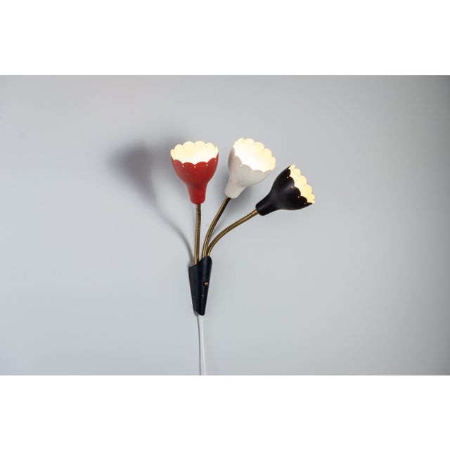 Mid-Century Modern Adjustable Wall Lamp with Three Decorated Shades, 1960s For Sale - Image 3 of 13