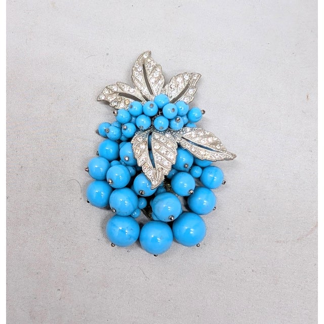 1940s Vintage Wwi Era Verified Miriam Haskell Book Piece Faux-Turquoise Beaded Dress Clip For Sale - Image 5 of 11