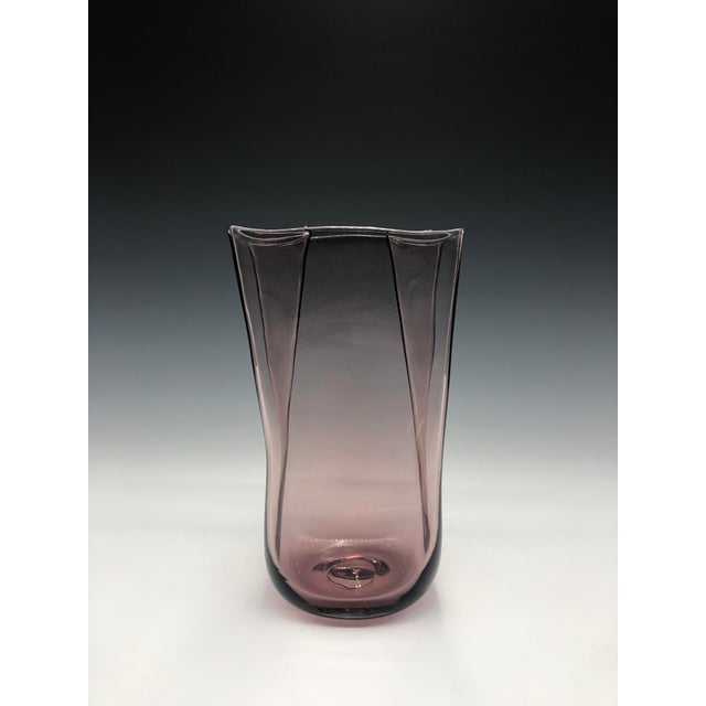 Vintage Blenko pale amethyst hand-blown paper bag art glass vase circa 1980s. Size: 8" tall x 4.5" wide x 2.5" deep Great...