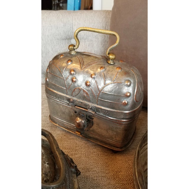 Collection of Three Antique Silvered Copper Boxes For Sale - Image 9 of 13
