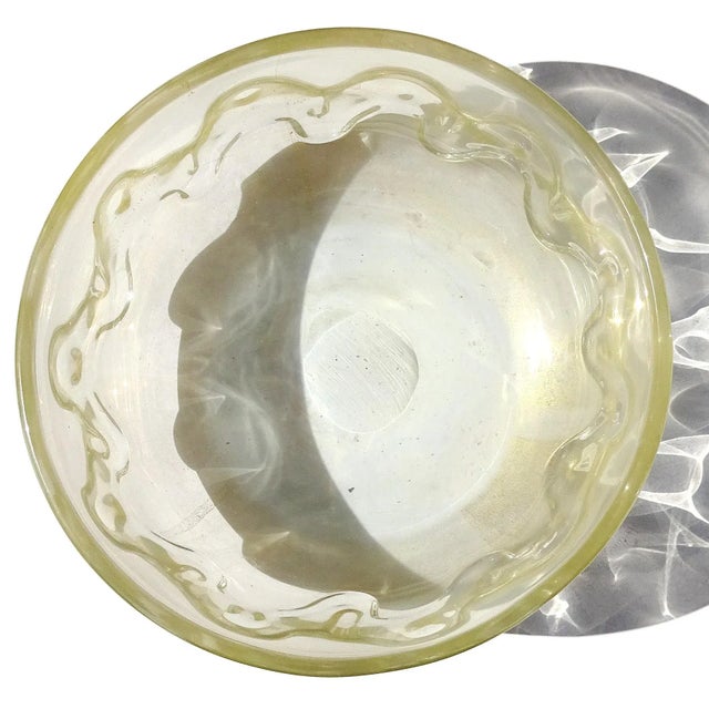 Glass Vintage Murano Seguso Vetri d'Arte Flavio Poli Gold Flecks Iridescent Italian Art Glass Wave Design Bowl For Sale - Image 7 of 12