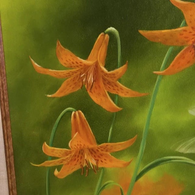 Michael A. Kalfke, Original Hyper Realism Oil Painting Hummingbird W Lillies '88 For Sale - Image 4 of 6