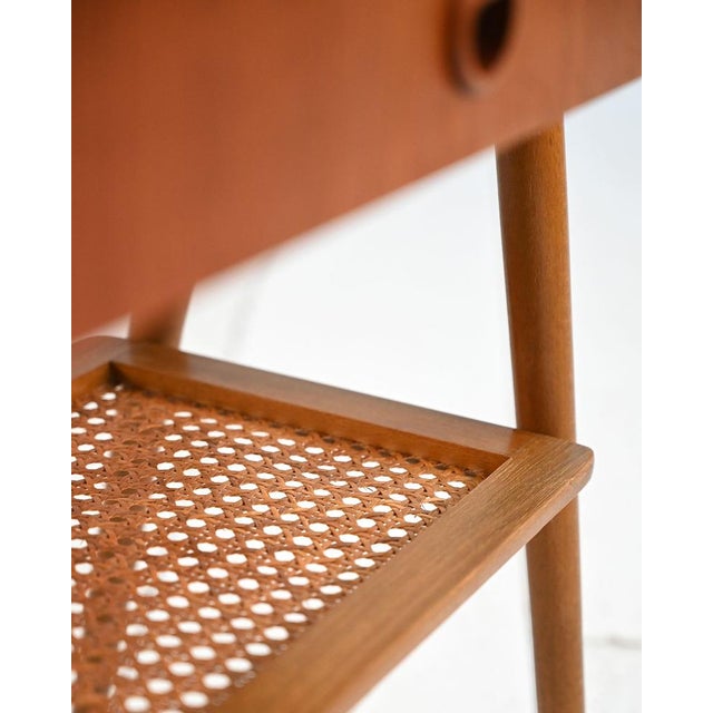 Scandinavian Teak Bedside Table with Vienna Straw Shelf, 1950s For Sale - Image 10 of 13