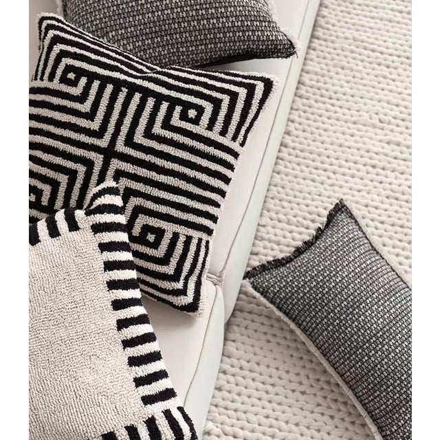 Minimalist Geometric Pillow With Black and White Checkered Weave, 19 Inches For Sale - Image 4 of 6
