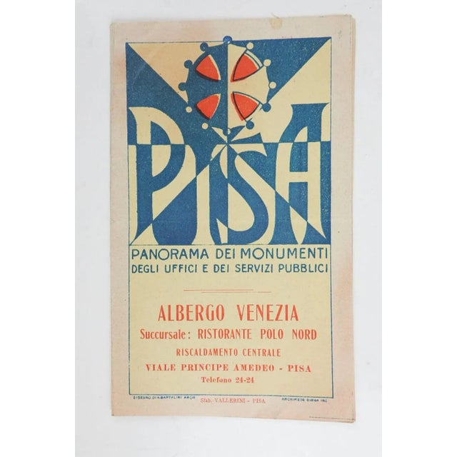 Small early 20th century monuments map of Pisa Italy. Folded grand tour pocket map with front cover graphics. Unframed,...