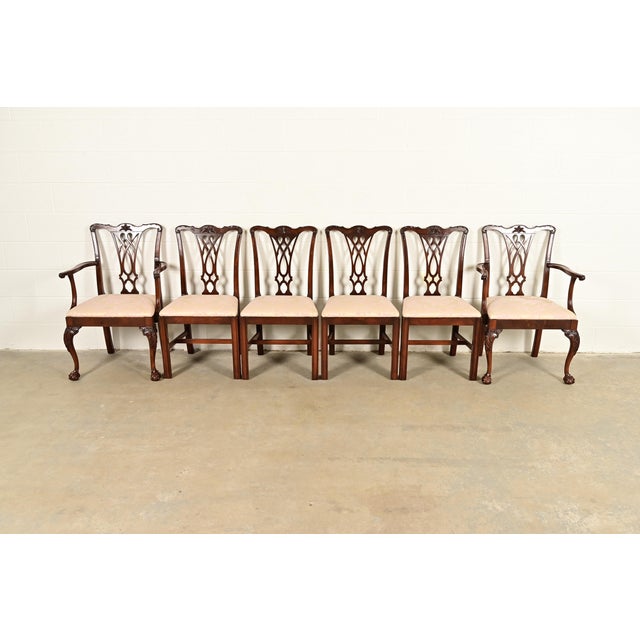 English Baker Furniture Style Chippendale Carved Mahogany Dining Chairs, Set of Six For Sale - Image 3 of 15