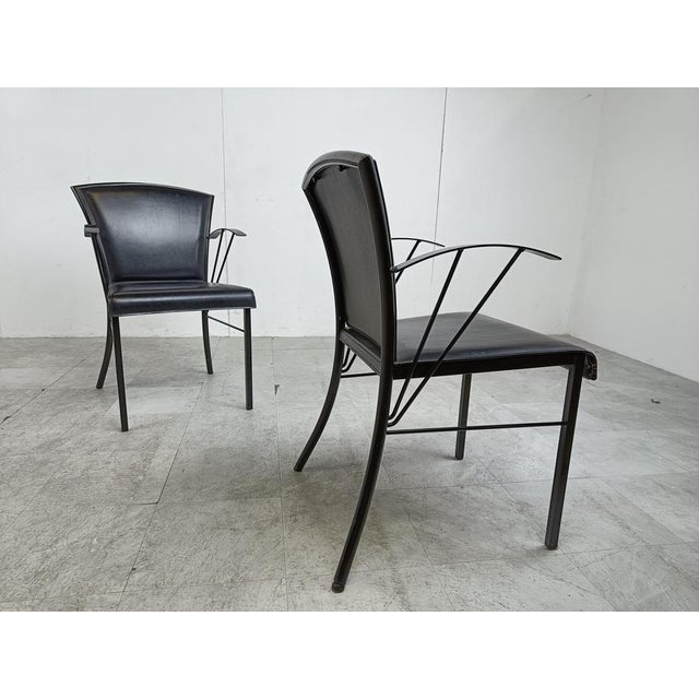 Vintage Black Leather Dining Chairs attributed to Arrben, 1980s, Set of 4 For Sale - Image 10 of 14