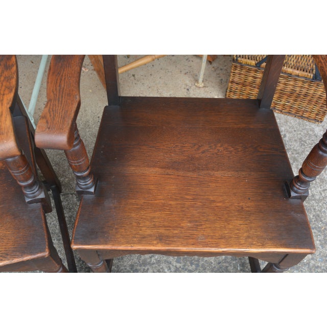 1940s 1940s Vintage Carved Pair of j.e. Ware Furniture Wainscot Wood Side / Dining Chairs Medieval / Thrones For Sale - Image 5 of 16
