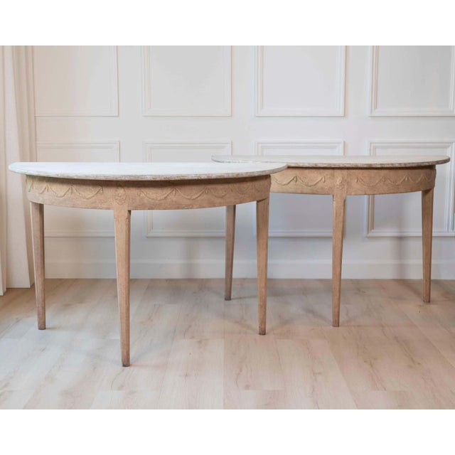 Pair of Swedish Gustavian Demi-Lune Console Tables in Oak, circa 1840–1860 For Sale - Image 10 of 11