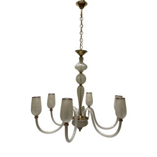 Murano Glass Chandelier with 6 Sandblasted Arms attributed to Seguso from Seguso, 1950s For Sale