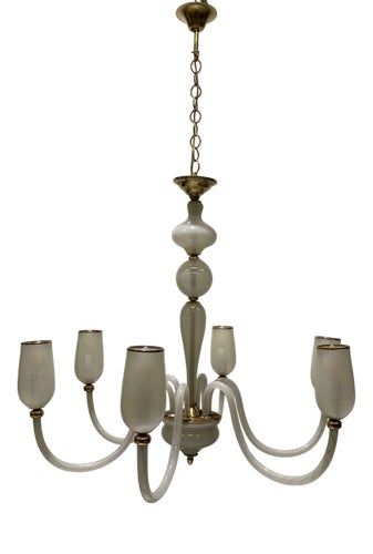 Murano Glass Chandelier with 6 Sandblasted Arms attributed to Seguso from Seguso, 1950s