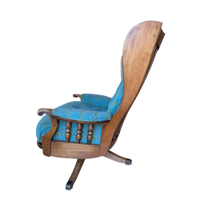 1960s Heywood-Wakefield Danish Modern Walnut Wingback Lounge Chair & Swivel Ottoman For Sale - Image 12 of 16