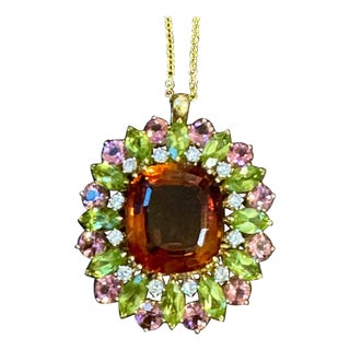 Estate Buccellati GIA Certified Orange Citrine, Diamond Pin/Pendant 18KG 21.8gm For Sale