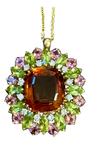 Estate Buccellati GIA Certified Orange Citrine, Diamond Pin/Pendant 18KG 21.8gm