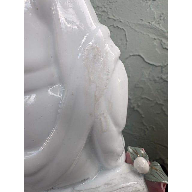 Vintage Chinese Porcelain Court Lady Musician Figurine With Applied Flowers and Gilt Accents For Sale - Image 11 of 12