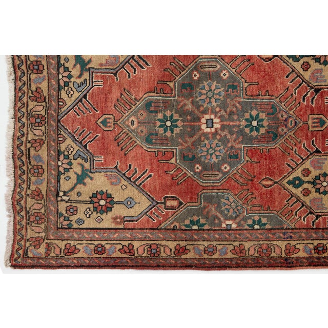 Vintage Handmade Heriz Wool Rug in Red With Geometric Pattern For Sale In New York - Image 6 of 11