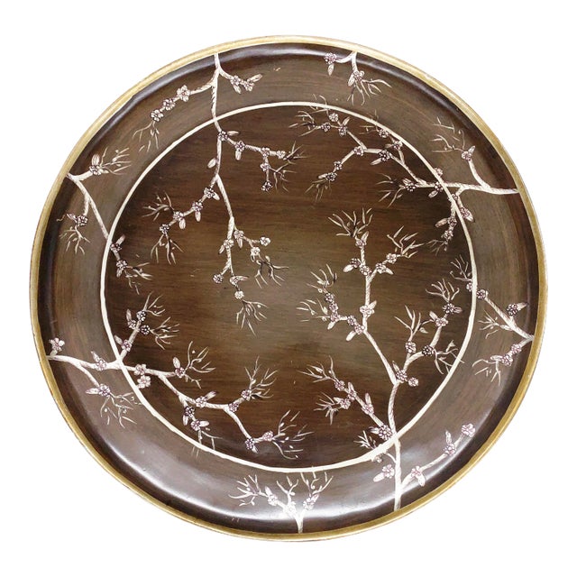 Vintage Oversized Decorative Hand Painted Wooden Japanese Bowl For Sale