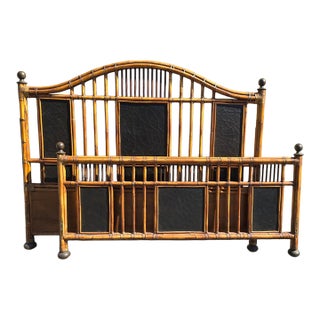 Vintage Baker Furniture Bamboo Coastal King Bed Frame Headboard Black Lacquer For Sale