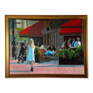 George T. Chakos, Oil on Canvas, "Rush Street Woman in White" -an Impressionist/Expressionist View For Sale