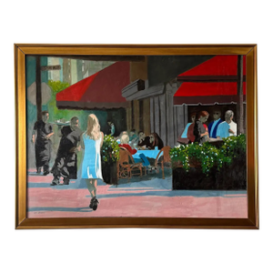 George T. Chakos, Oil on Canvas, "Rush Street Woman in White" -an Impressionist/Expressionist View
