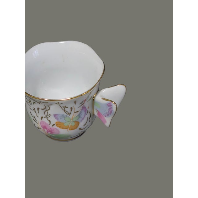 Ceramic Late 20th Century Formalities Baum Brothers Floral Butterfly Handle Demi-Tasse Cup & Saucer Pair For Sale - Image 7 of 8