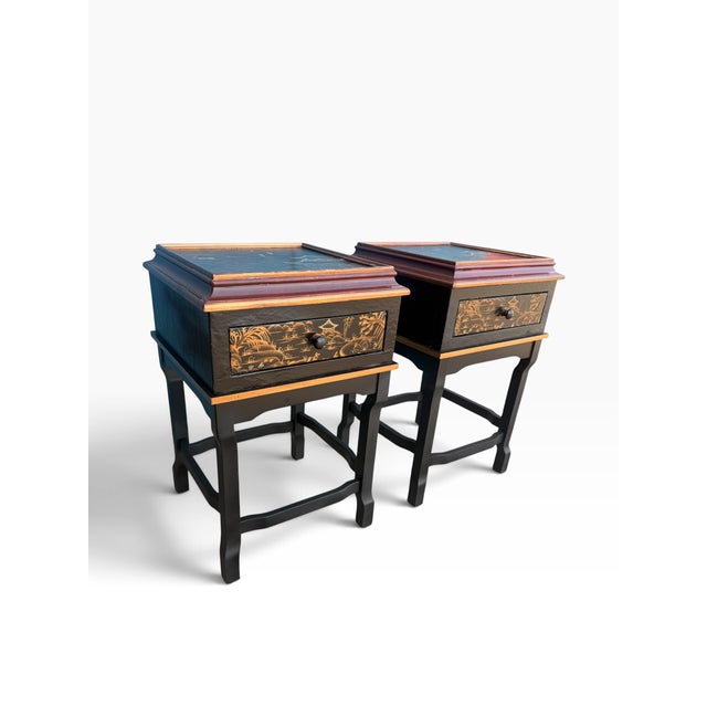 Chinoiserie Hand-Painted Gilt Asian Nightstands, Pair For Sale In Boston - Image 6 of 15