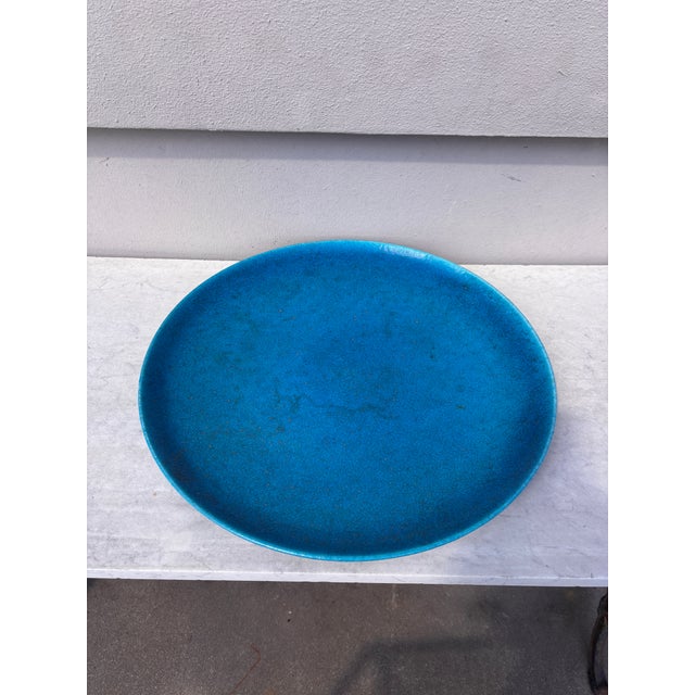 1930s Art Deco Oversized French Aqua Blue Platter Edmond Lachenal For Sale - Image 5 of 8