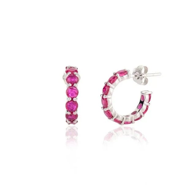 Metal Ruby Tiny Hoop Earrings - 2 Pieces For Sale - Image 7 of 9