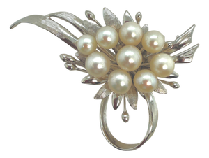 Vintage Sterling Silver Akoya Cultured Pearl Cluster Brooch