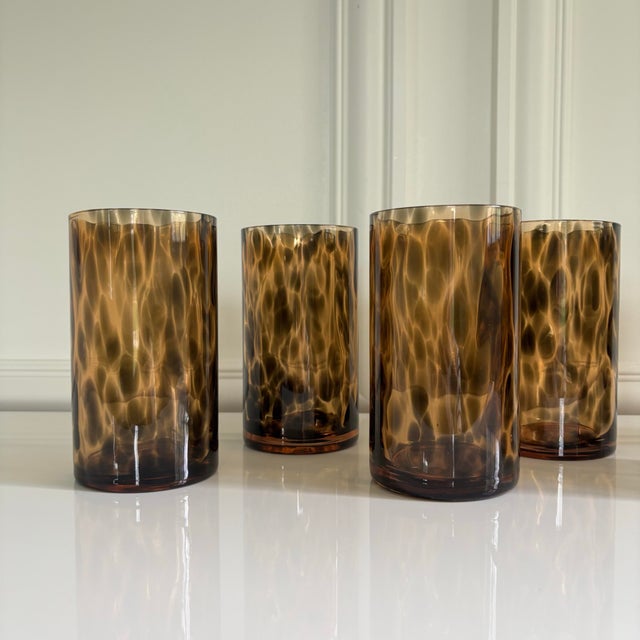 2020s Italian Tortoise Shell Print Amber Brown Highball Glasses - Set of 6 For Sale - Image 5 of 6