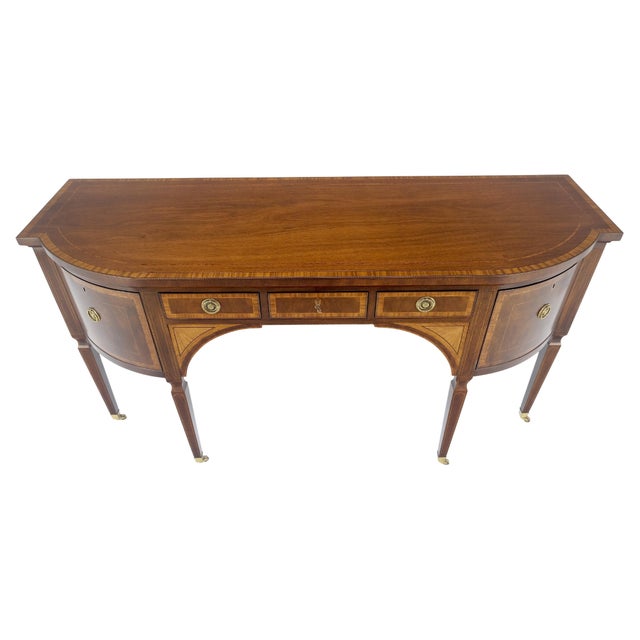 Baker Mahogany Banded Top Hepplewhite Brass Castors Tapered Legs Sideboard MINT