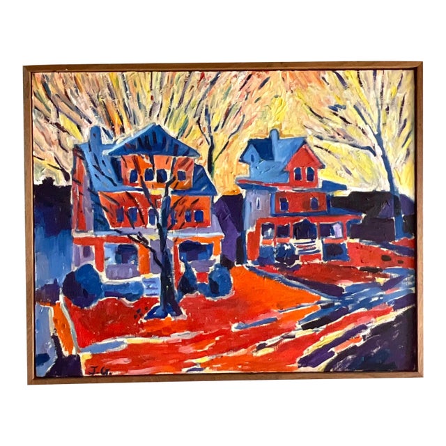 Vintage Boho Signed Original Abstract Expressionist Oil Painting on Canvas For Sale