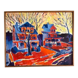 Vintage Boho Signed Original Abstract Expressionist Oil Painting on Canvas