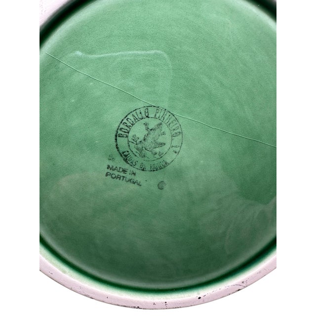 Asparagus Vintage Bordallo Pinheiro Green Majolica Basketweave Cheese & Cake Platter For Sale - Image 8 of 12